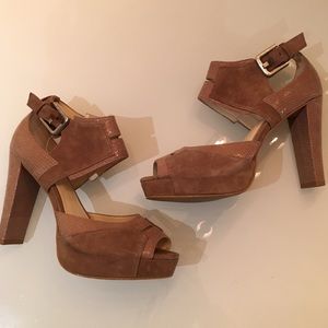 Taupe Calvin Klein Suede Block Heels